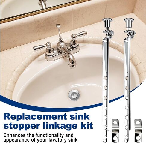 Universal Pop-Up Lavatory Drain Lift Rod, Linkage, and Spring Clip Kit, Compatible with PF0906-CH, Bathroom Sink Stopper Pivot Rod Assembly,Chrome (2 Pack) in Kuwait