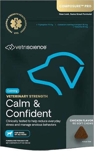VetriScience Composure Pro - Calming Support Supplement for Cats & Dogs - Relaxation Bites with Colostrum Calming Complex & Vitamin B - Clinical Strength - Pet Aid Chews - 60 Chews in Kuwait