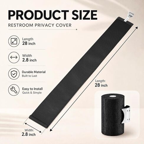 Fanfanwin 2 Pcs Restroom Privacy Cover, 28 x 3 Inch Travel Bathroom Stall Door Gap Blocker with Hook and Weighted Bottom for Public Bathroom, School, Gym, Airport Use, Easy Installation, Black in Kuwait