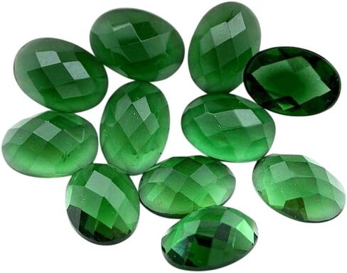 Two 14x10 Oval Faceted Flat Bottom Synthetic Green Quartz Cabochon EBS6966/3626 in Kuwait