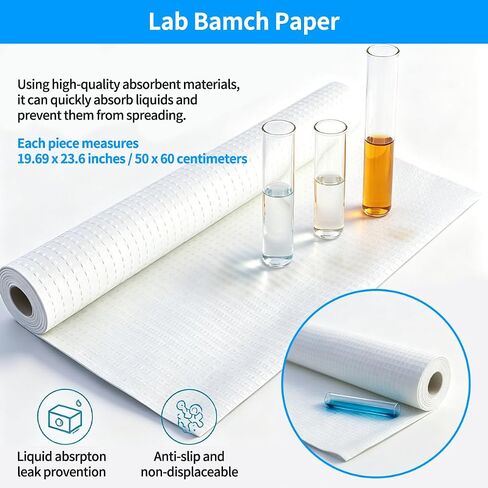 Bench Liner Roll - Laboratory Absorbent Bench-Top Liner with Poly Backing for Laboratory Workstations and Tables Surface Protection （19.69" x 70ft） in Kuwait