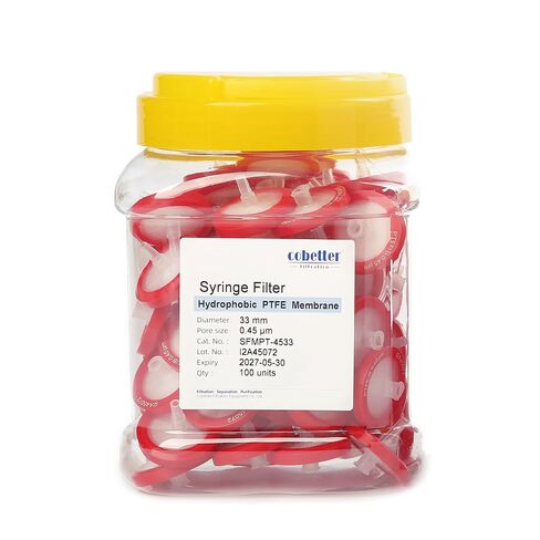 100 Pack PES Syringe Filter Lab Filters 0.22μm Pore Size 13mm Diameter Hydrophilic Filtration Non-sterile Yellow in Kuwait