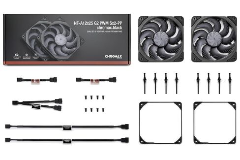 Noctua NF-A12x25 G2 PWM Sx2-PP chromax.Black، مجموعة مراوح مزدوجة لتطبيقات الدفع والسحب والتطبيقات جنبًا إلى جنب (أسود) in Kuwait