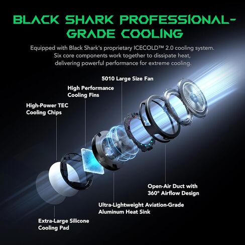 مبرد Black Shark iPad، مبرد مغناطيسي للكمبيوتر اللوحي ipad/Surface pro/Samsung Tab، مروحة تبريد للكمبيوتر اللوحي بقدرة 40 وات للألعاب، بث مباشر Tiktok، مبرد الكمبيوتر اللوحي الذي يتم التحكم فيه بواسطة التطبيق (أسود) in Kuwait