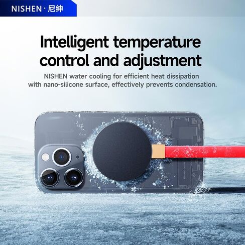 50W Magnetic Liquid-Cooled Phone Cooler for Gaming Live Streaming, 2.1M Extra Long Red Cable, 31dB Low Noise RGB Radiator for MagSafe iPhone Android iPad Tablet, Gray in Kuwait