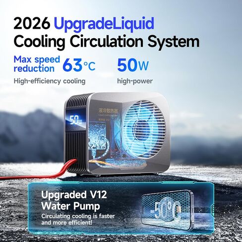 50W Magnetic Liquid-Cooled Phone Cooler for Gaming Live Streaming, 2.1M Extra Long Red Cable, 31dB Low Noise RGB Radiator for MagSafe iPhone Android iPad Tablet, Gray in Kuwait