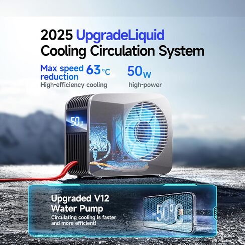 50W Magnetic Liquid-Cooled Phone Cooler for Gaming Live Streaming, 2.1M Extra Long Red Cable, 31dB Low Noise RGB Radiator for MagSafe iPhone Android iPad Tablet, Gray in Kuwait