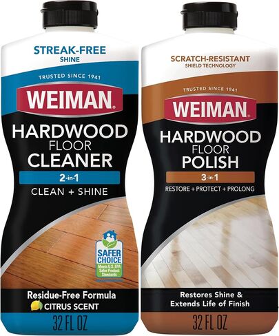 Weiman Hardwood Floor Cleaner and Polish Restorer Combo - 2 Pack - High-Traffic Hardwood Floor, Natural Shine, Removes Scratches, Leaves Protective Layer in Kuwait