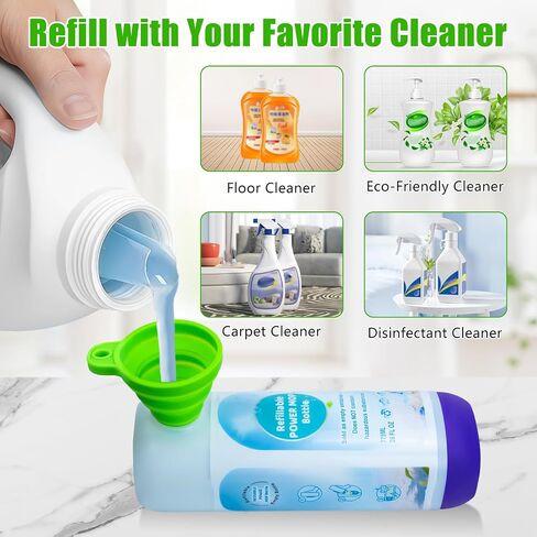 زجاجة ممسحة كهربائية قابلة لإعادة الملء من أجل Swiffer PowerMop، زجاجة فارغة قابلة لإعادة الاستخدام لممسحة الطاقة، حاوية محلول HDPE مقاومة للتسرب سعة 26 أونصة سائلة مع 5 حشوات من السيليكون وقمع قابل للطي in Kuwait