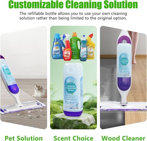 زجاجة ممسحة كهربائية قابلة لإعادة الملء من أجل Swiffer PowerMop، زجاجة فارغة قابلة لإعادة الاستخدام لممسحة الطاقة، حاوية محلول HDPE مقاومة للتسرب سعة 26 أونصة سائلة مع 5 حشوات من السيليكون وقمع قابل للطي in Kuwait