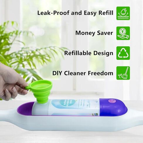 زجاجة ممسحة كهربائية قابلة لإعادة الملء من أجل Swiffer PowerMop، زجاجة فارغة قابلة لإعادة الاستخدام لممسحة الطاقة، حاوية محلول HDPE مقاومة للتسرب سعة 26 أونصة سائلة مع 5 حشوات من السيليكون وقمع قابل للطي in Kuwait