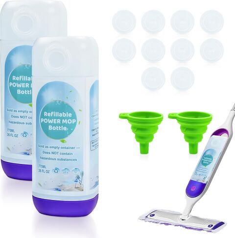 زجاجة ممسحة كهربائية قابلة لإعادة الملء من أجل Swiffer PowerMop، زجاجة فارغة قابلة لإعادة الاستخدام لممسحة الطاقة، حاوية محلول HDPE مقاومة للتسرب سعة 26 أونصة سائلة مع 5 حشوات من السيليكون وقمع قابل للطي in Kuwait