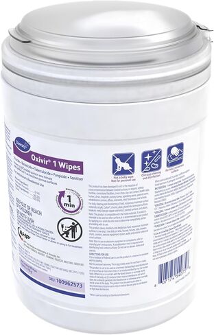 Oxivir Diversey 1 Disinfectant Wipes, AHP Hydrogen Peroxide Cleaner, Multi-Surface Cleaner for Home & Commercial Use, Large Wipes, 60 Count Canister in Kuwait