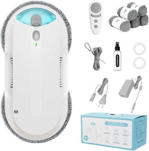 Window Cleaning Robot - Double Helix 4800-6400Pa Suction, Dual Ultrasonic Spray, 85ml Tank, Edge Detection, Anti-Drop, 3 Cleaning Modes for Streak-Free Glas in Kuwait