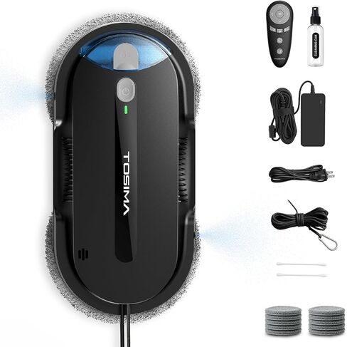Tosima X1 Window Cleaning Robot, 6400Pa Intelligent Variable Suction, Dual Auto-Spray Smart Window Cleaner with Smart Navigation, Remote Control and Triple Safety, Anti-Drop, for All Smooth Surfaces in Kuwait