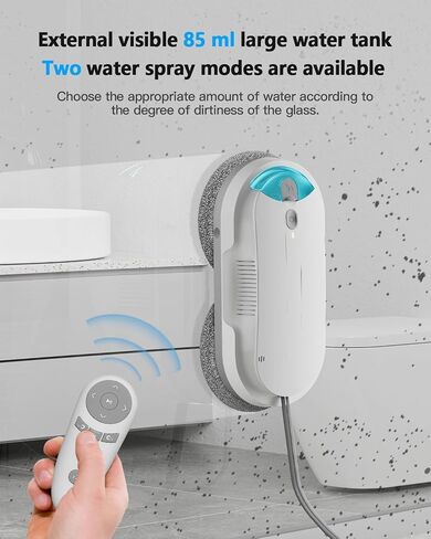 Window Cleaning Robot - Double Helix 4800-6400Pa Suction, Dual Ultrasonic Spray, 85ml Tank, Edge Detection, Anti-Drop, 3 Cleaning Modes for Streak-Free Glas in Kuwait