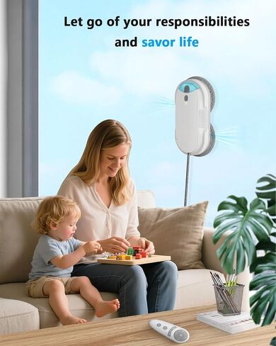 Window Cleaning Robot - Double Helix 4800-6400Pa Suction, Dual Ultrasonic Spray, 85ml Tank, Edge Detection, Anti-Drop, 3 Cleaning Modes for Streak-Free Glas in Kuwait