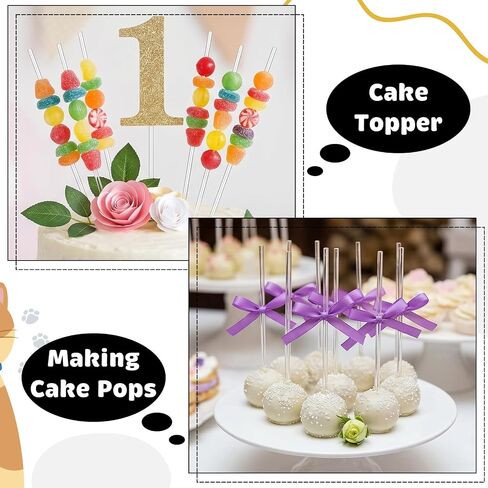 100 Pcs Flat Clear Sticks, 12 Inch Acrylic Rod, Cake Dowels Model Sticks | Stands Topper Cupcake Plastic Rods Plant Stakes for Toppers Rod DIY Crafts Dowel Party Decorations Gardening in Kuwait