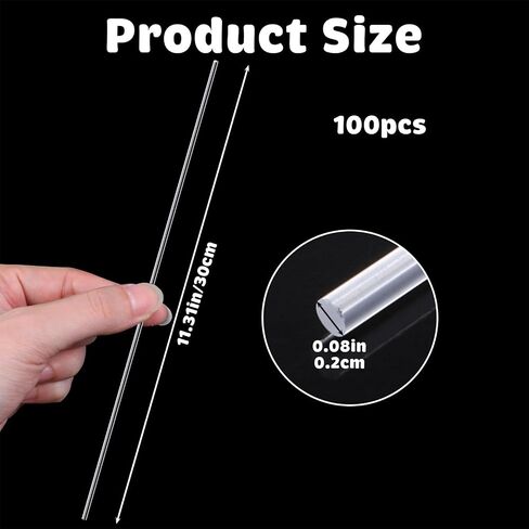 100 Pcs Flat Clear Sticks, 12 Inch Acrylic Rod, Cake Dowels Model Sticks | Stands Topper Cupcake Plastic Rods Plant Stakes for Toppers Rod DIY Crafts Dowel Party Decorations Gardening in Kuwait