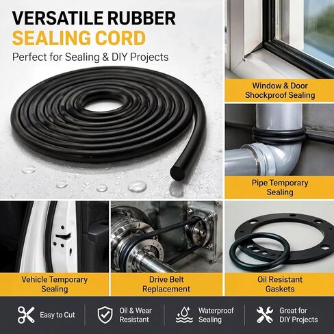 Solid Rubber Cord - 1/2" Diameter - 5 Feet Black Buna, 70 Durometer Round Rubber Rod for O-Rings, Gaskets, Seals - Oil & Gas Resistant in Kuwait
