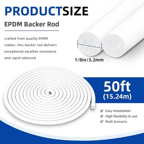 قضيب داعم 1/8 بوصة × 50 قدم، موفر السد المطاطي EPDM، قضيب داعم أبيض رغوي، ختم شريط الطقس لتشققات الممرات والفجوات وملء الخرسانة المشتركة in Saudi Arabia