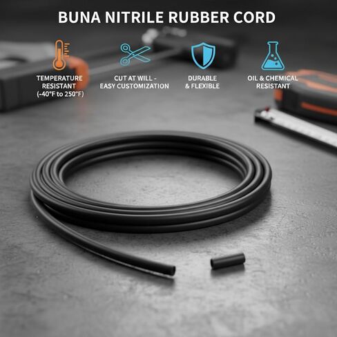 .125" (1/8") Buna-N O-Ring Cord Stock - 70A Duro, .125" Thick, 10 Ft Length, Black Buna Nitrile Rubber in Kuwait