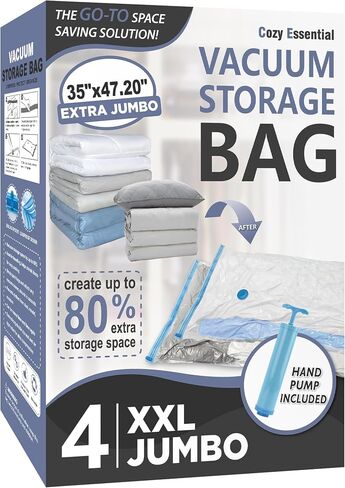 Cozy Essential Vacuum Storage Bags, 80% Compression Vacuum Seal Space Saver Plastic Packaging Bags for Clothes, Blankets, Pillow, Bedding, Comforters, Sealer Clothing Storage,20 Combo in Kuwait