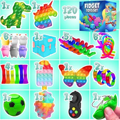 Fidget Toys Set, 160 Pack Sensory Toys Party Favors Kids Autism Autistic Children, Classroom Treasure Box Chest Prizes Pinata Stuffer Gifts Small Mini Bulk Toy Carnival ADHD in Kuwait