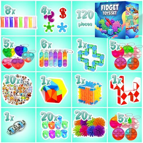 Fidget Toys Set, 160 Pack Sensory Toys Party Favors Kids Autism Autistic Children, Classroom Treasure Box Chest Prizes Pinata Stuffer Gifts Small Mini Bulk Toy Carnival ADHD in Kuwait