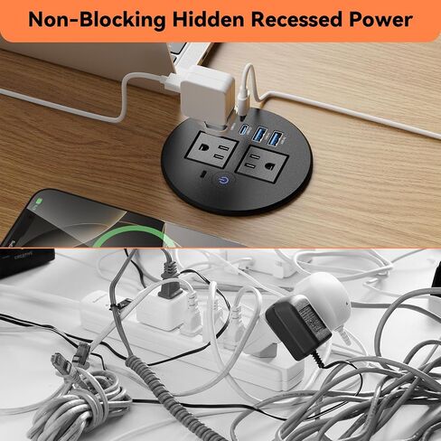 Desktop Power Grommet with Overload Protection Switch, 2 PD 20W USB-C Fast Charging, 2 QC3.0 18W USB-A, 80mm Recessed Outlet, Flush-Mount Power Grommet for Home Office in Kuwait