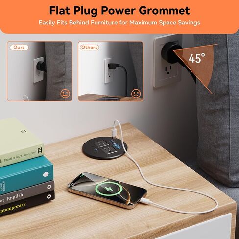 Desktop Power Grommet with Overload Protection Switch, 2 PD 20W USB-C Fast Charging, 2 QC3.0 18W USB-A, 80mm Recessed Outlet, Flush-Mount Power Grommet for Home Office in Kuwait