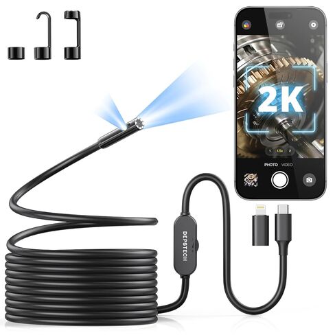 DEPSTECH 2K Endoscope Camera with Light: 2560P QHD Dual Lens Inspection Borescope with 16.5FT Snake Cable for iPhone & Android, Industrial Scope Automotive Tools for Sewer, HVAC, Plumbing, Mechanic in Kuwait