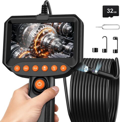 Dual Lens Endoscope Camera with Light, 1920P HD Industrial Borescope with 4.3" LCD, IP67 Waterproof Inspection Camera, 16.4FT Semi-Rigid Cable, 8 LED Lights 32GB Card, for Sewer Pipe Car Repair(Black) in Saudi Arabia