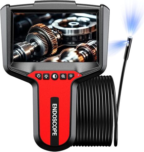 كاميرا المنظار مع الضوء: كاميرا Borescope للفحص بعدسة مزدوجة بدقة 5 بوصات 1080 بكسل عالية الدقة للصرف الصحي - منظار صناعي مقاوم للماء بطول 16.4 قدمًا - نطاق تجويف الثعبان المرن لسيارات السباكة in Saudi Arabia