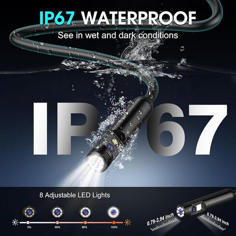 Dual Lens Endoscope Camera with Light, 1920P HD Industrial Borescope with 4.3" LCD, IP67 Waterproof Inspection Camera, 16.4FT Semi-Rigid Cable, 8 LED Lights 32GB Card, for Sewer Pipe Car Repair(Black) in Saudi Arabia