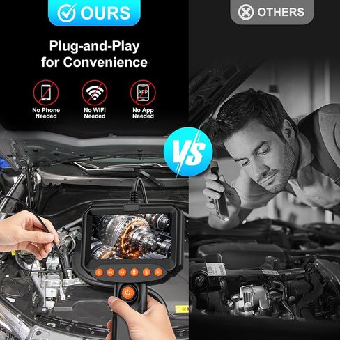 Dual Lens Endoscope Camera with Light, 1920P HD Industrial Borescope with 4.3" LCD, IP67 Waterproof Inspection Camera, 16.4FT Semi-Rigid Cable, 8 LED Lights 32GB Card, for Sewer Pipe Car Repair(Black) in Saudi Arabia