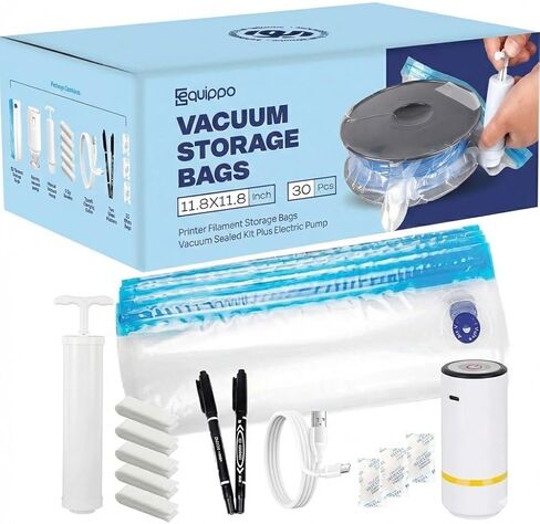 3D Printer Filament Storage Kit – 30 Vacuum Storage Bags with Electric Pump, 30 Silica Gel Packs, 5 Clips, 2 Markers & Manual Backup Pump – 3D Printing Filament Storage Solution in Kuwait