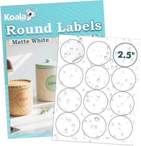 Koala Round Labels 2.5 Inch, Matte Waterproof Printable Circle Stickers for Inkjet and Laser Printer, 240 Circle Labels for Brand Logo, Bottle, Jar in Kuwait