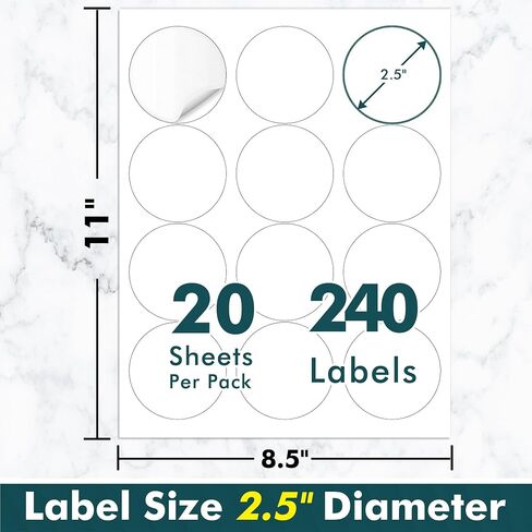 Koala Round Labels 2.5 Inch, Matte Waterproof Printable Circle Stickers for Inkjet and Laser Printer, 240 Circle Labels for Brand Logo, Bottle, Jar in Kuwait
