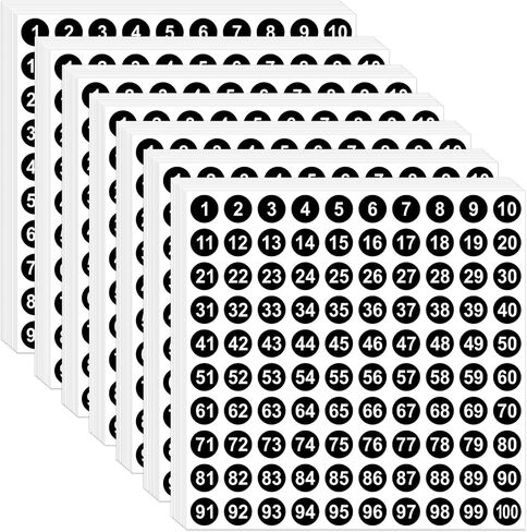 7000Pcs 1 to 100 Number Stickers 0.4 Inch Small Number Stickers Round Numbered Stickers Self Adhesive Consecutive Vinyl Stickers for Inventory Storage Organizing Home Office Indoor Outdoor(70,White) in Kuwait