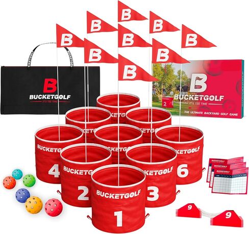 لعبة Bucketgolf Pro الأصلي لعبة غولف في Ultimate Backyard للعائلة والبالغين والأطفال - ملعب الجولف المحمول 9 Hole Golf Play في الهواء الطلق ، الحديقة ، الحديقة ، الشاطئ ، الفناء in Kuwait