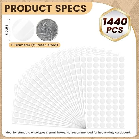 1440 Pcs 1′′ Clear Circle Stickers for Sealing, Premium PET Transparent Envelope Seals with Strong Adhesive, Zero Curling Round Tamper Proof Stickers for Packaging, Mailers, Cards, Gifts in Kuwait