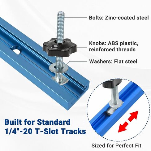 20 Sets T-Track Knob Kit, 1/4"-20 T Bolts (1", 1-1/2", 2-1/2") with Star Knobs & Washers, Assorted T Slot Bolts for Woodworking Jigs, Clamps & Fixture Building in Kuwait