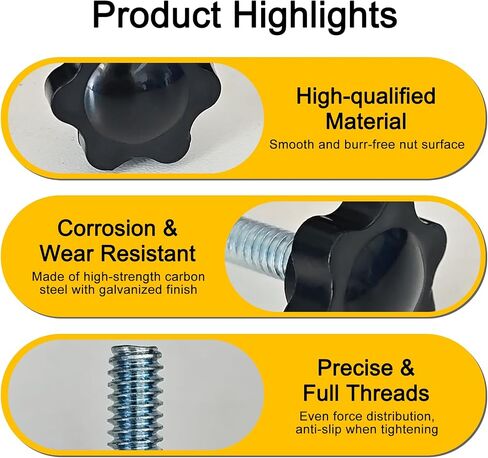 4pcs 1/4"-20 Thread Star Knob, Hex Shaped Thumb Screw with 1'' Bolts Clamping Knob Hand Tightening for Umbrella Base Screw Replacement, Jig, T Track Bolts, Clamps in Kuwait