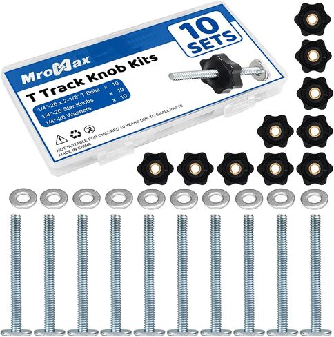 10 Sets of 1/4"-20 T Track Knob Kits, 30Pcs T-Track Bolt Knob Kits Includes Star Knob, 1/4"-20 Threaded 2-1/2" Length T-Bolt and Washers, T Track Accessories for Woodworking Jigs and Fixtures in Kuwait