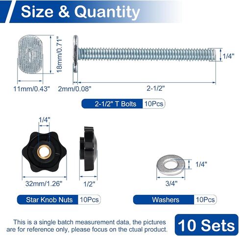 10 Sets of 1/4"-20 T Track Knob Kits, 30Pcs T-Track Bolt Knob Kits Includes Star Knob, 1/4"-20 Threaded 2-1/2" Length T-Bolt and Washers, T Track Accessories for Woodworking Jigs and Fixtures in Kuwait