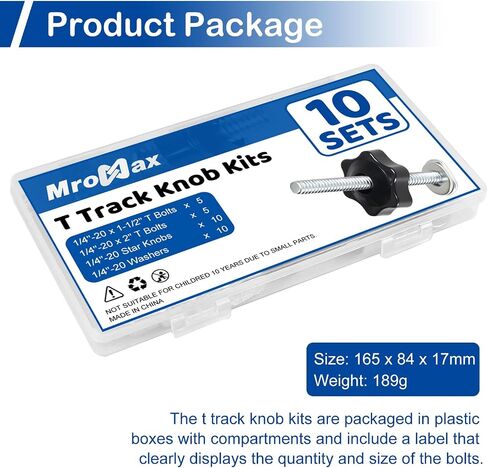 10 Sets of 1/4"-20 T Track Knob Kits, 30Pcs T-Track Bolt Knob Kits Includes Star Knob, 1/4"-20 Threaded 2-1/2" Length T-Bolt and Washers, T Track Accessories for Woodworking Jigs and Fixtures in Kuwait