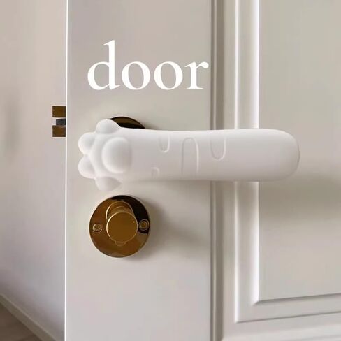 Silicone Door Handle Cover, Cute Cat Paw Design, White, 14cm x 5cm, Protective Grip Wrap in Kuwait