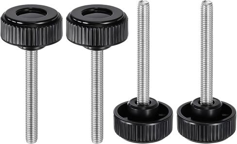 HARFINGTON 4pcs Knurled Clamping Knobs Thumb Screws M6 x 50mm Metric Male Thread 38mm Plastic Round Head Carbon Steel Stud Threaded Knob Thumbscrew Handle Hand Tightening Screw, Black in Kuwait