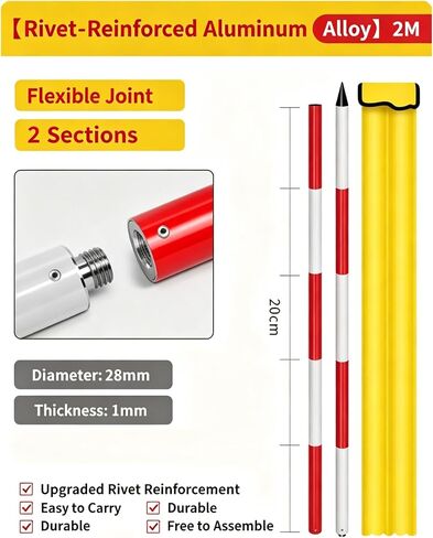 Aluminum Alloy Prism Pole - 2m Universal Surveying Grade Rod for Total Station, Land & Road Work, Durable & Lightweight Equipment for Accurate Measurements in Kuwait